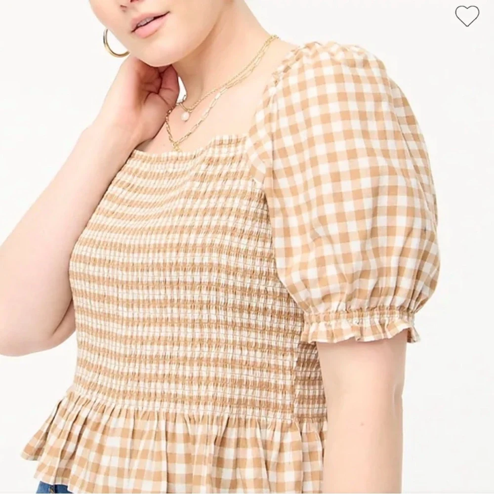 J. Crew Tan Gingham Blouse NWOT Sz 2X
